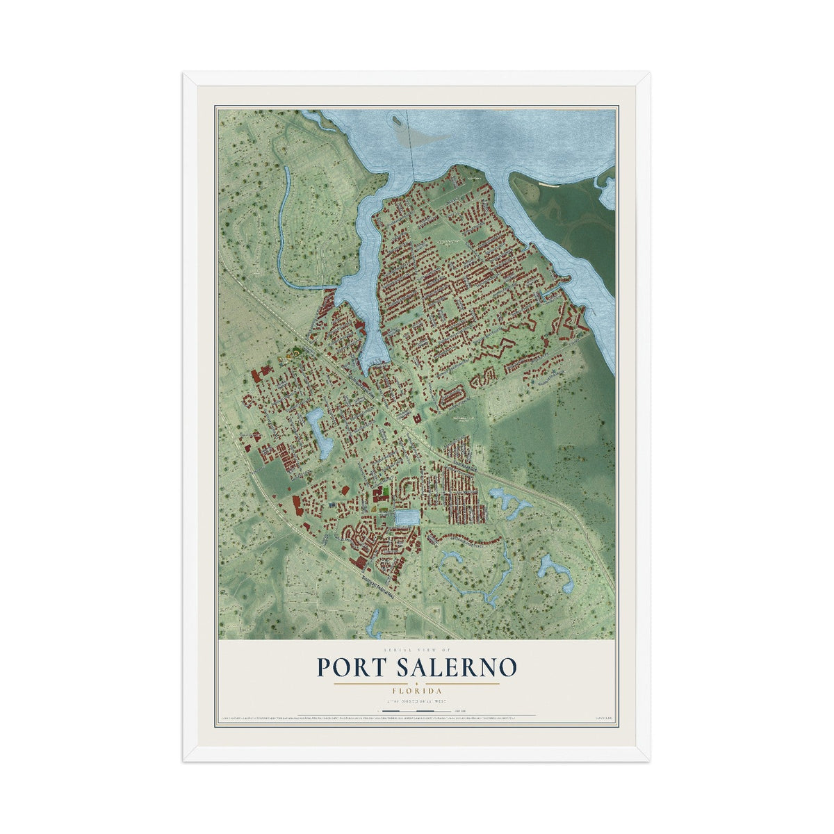 Port Salerno, Florida map print, 12" x 18" W/ White Ayous Wood Frame mockup