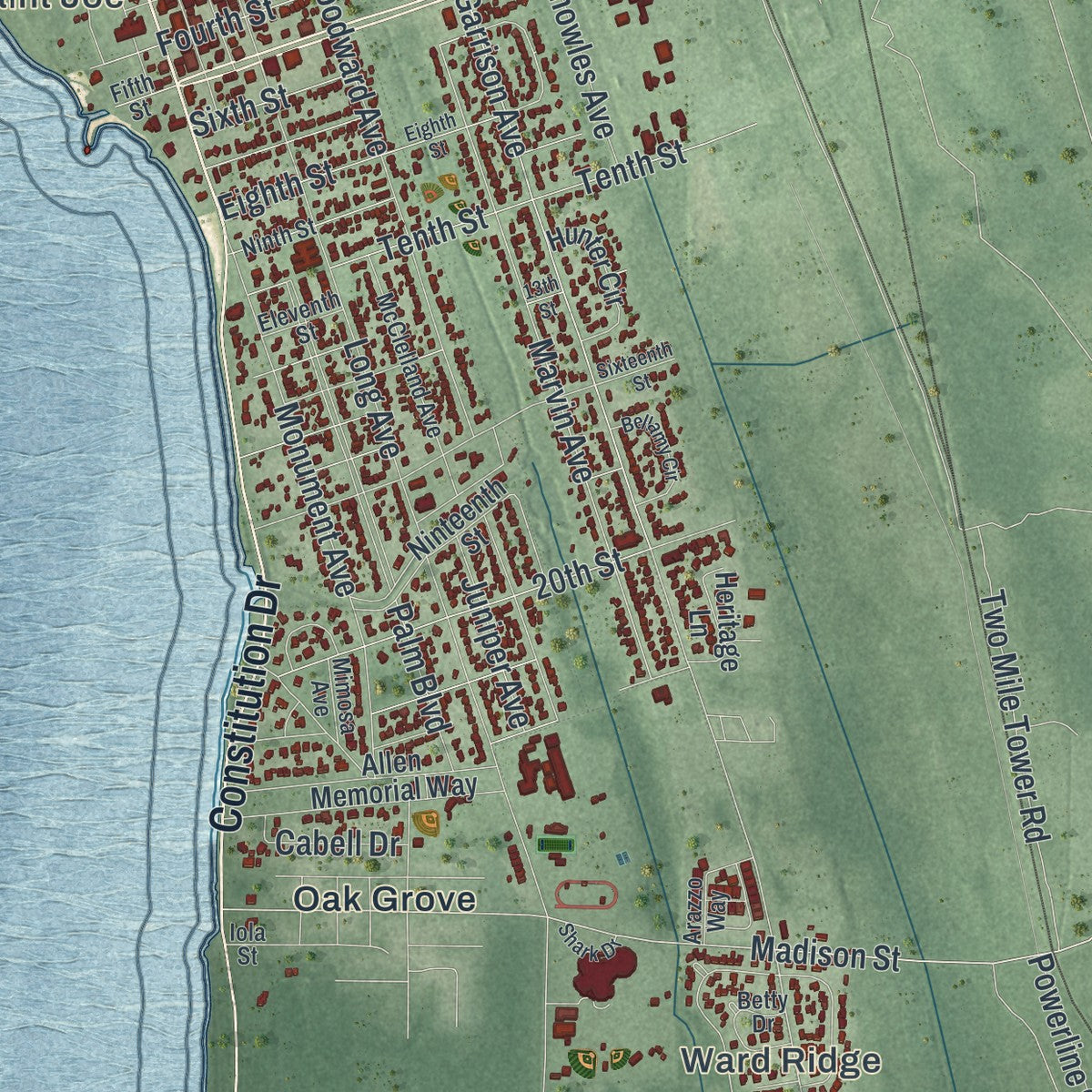 Close-up 1 of the Port St. Joe, Florida map artwork
