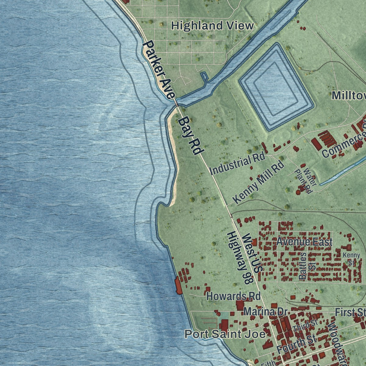 Close-up 2 of the Port St. Joe, Florida map artwork