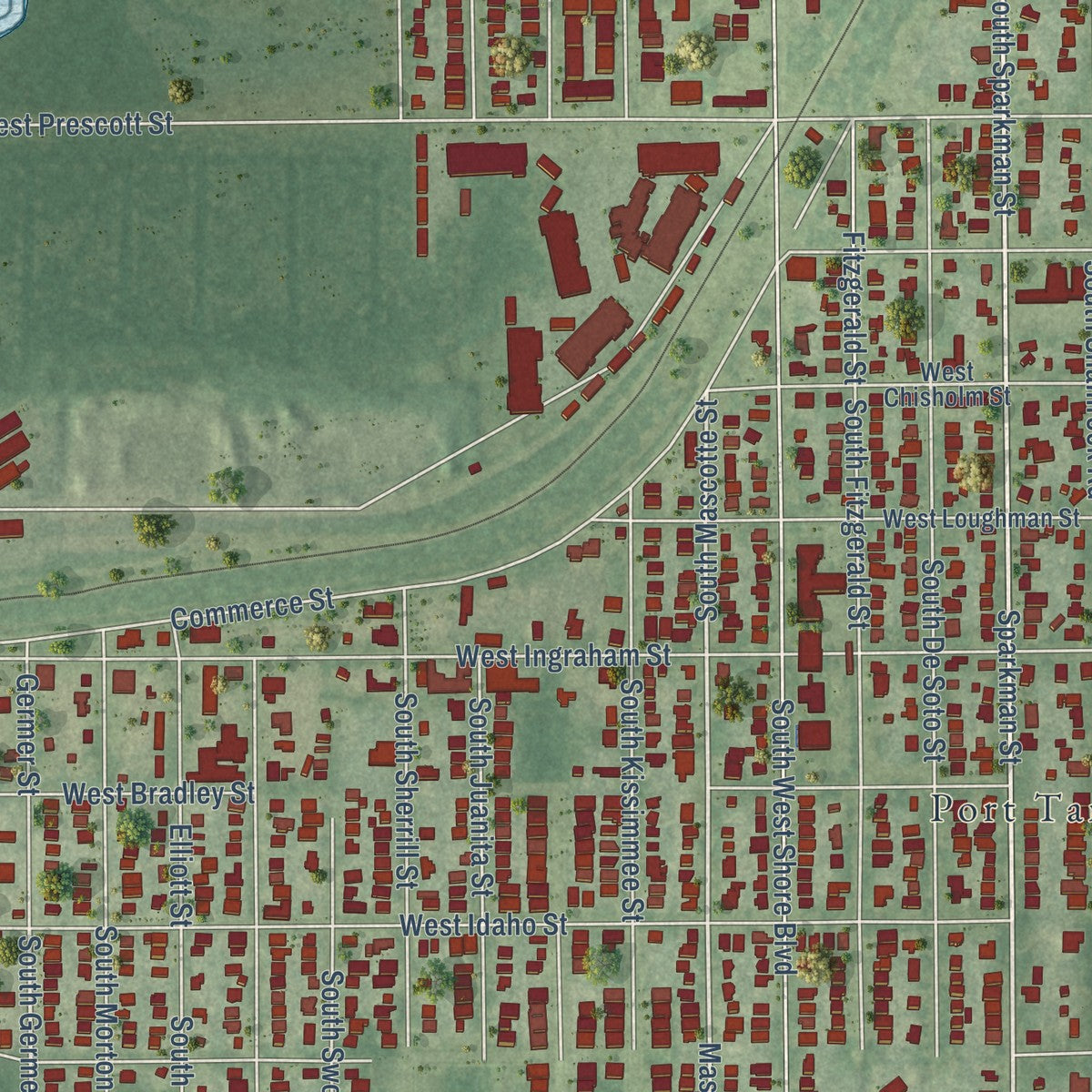 Close-up of the map of Port Tampa, Florida print showing street and building detail