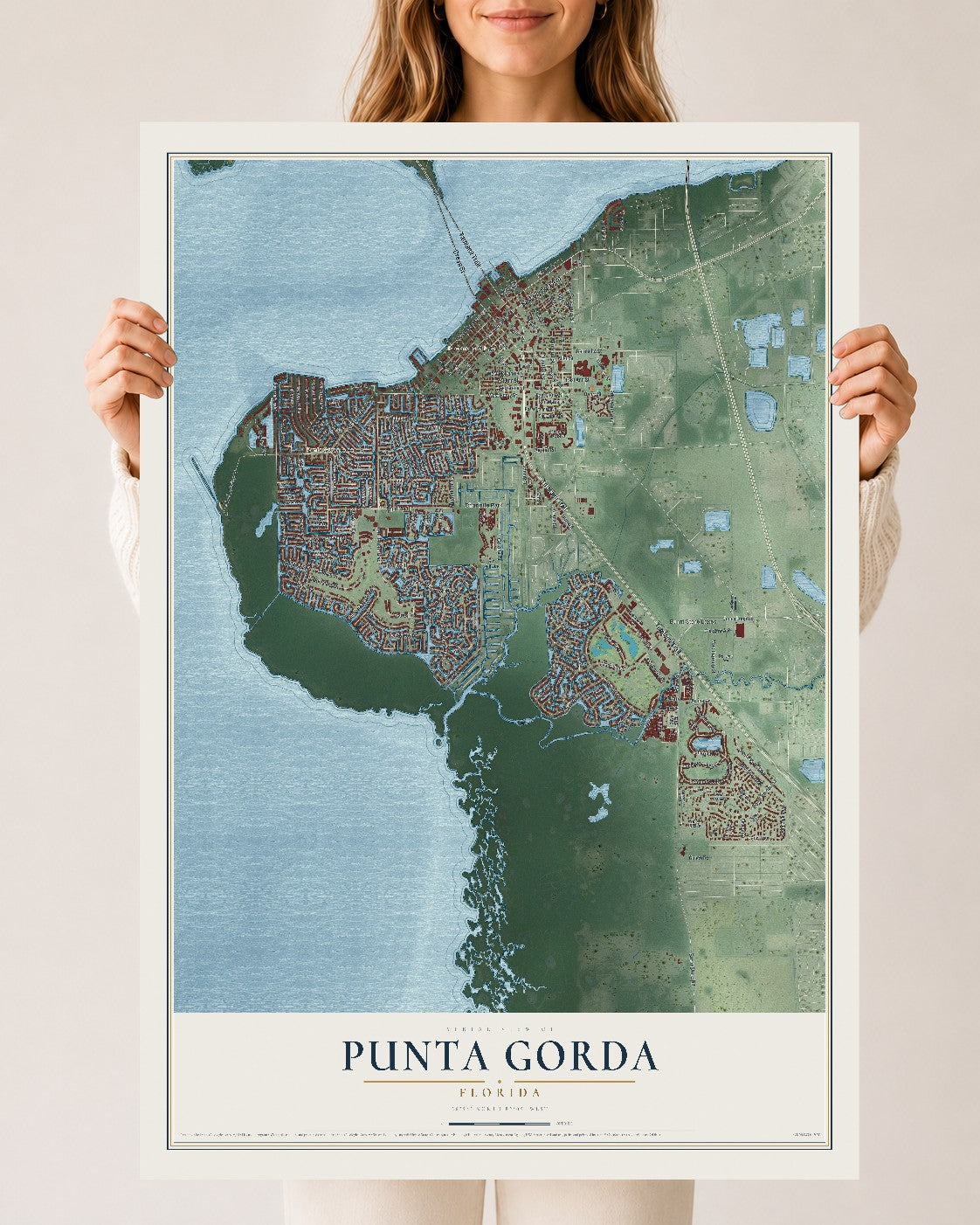 Punta Gorda, Florida map print, 24" x 36" Archival Matte Print mockup