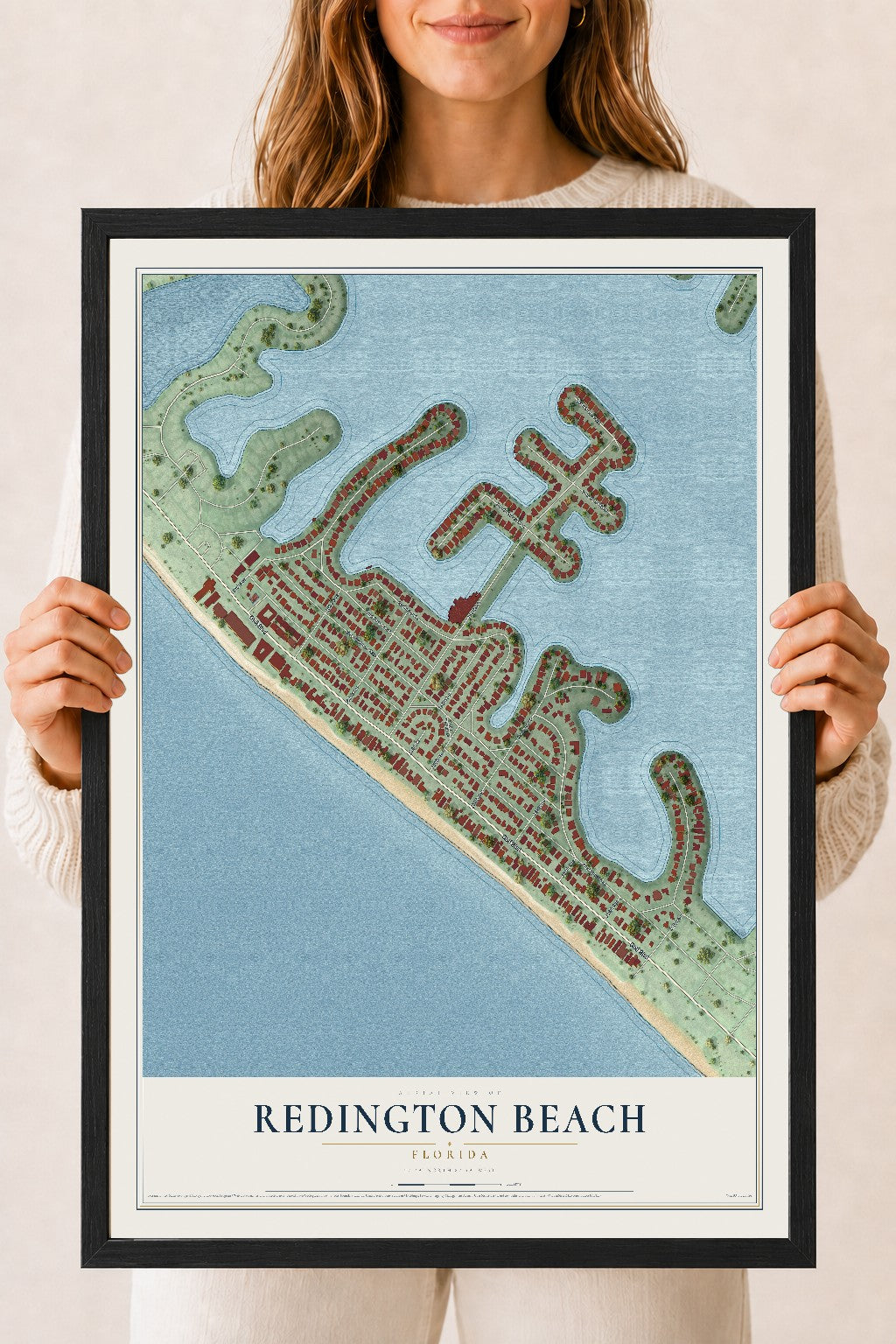 Redington Beach, Florida map print, 18" x 24" W/ Black Ayous Wood Frame mockup