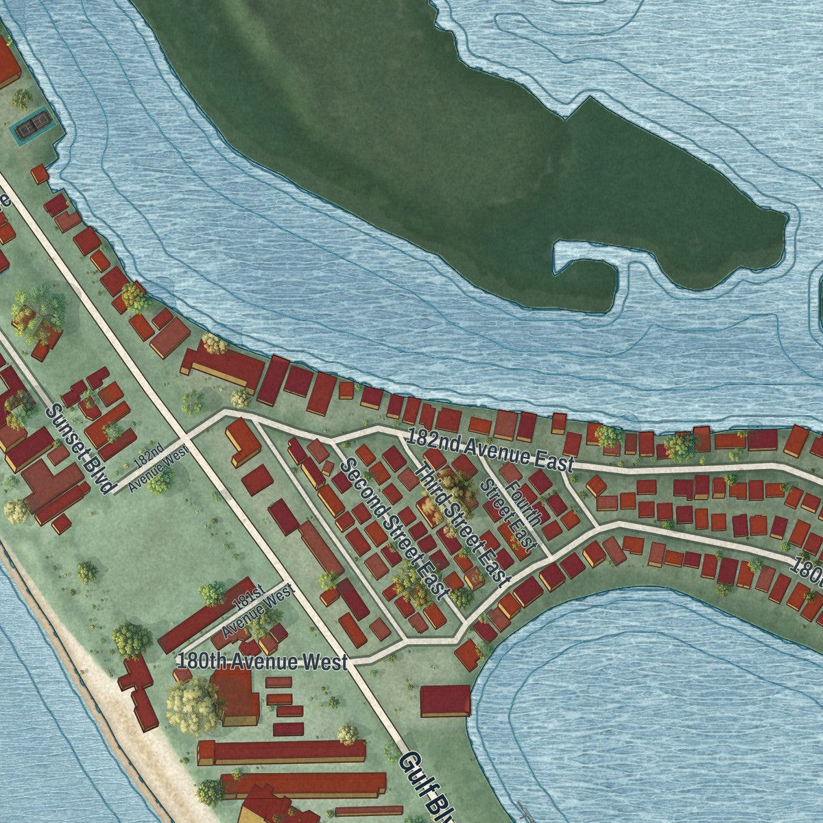 Close-up 2 of the Redington Shores, Florida map artwork