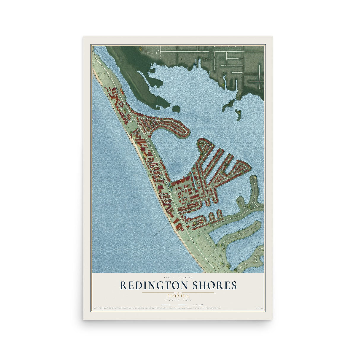 Redington Shores, Florida map print, 12" x 18" Archival Matte Print mockup