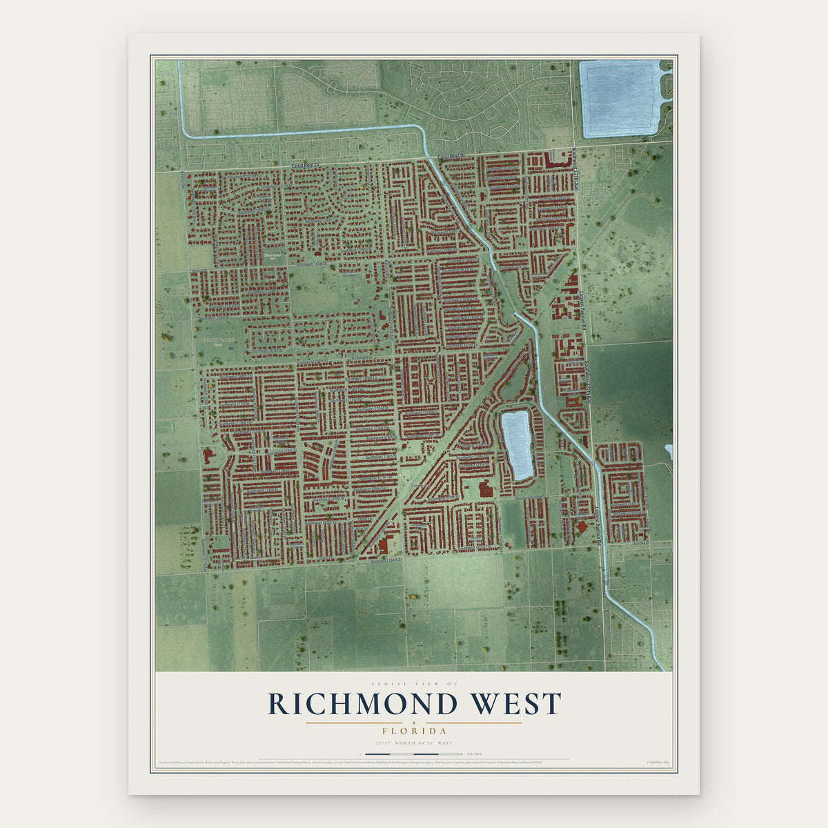 Richmond West, Florida map print, the full design