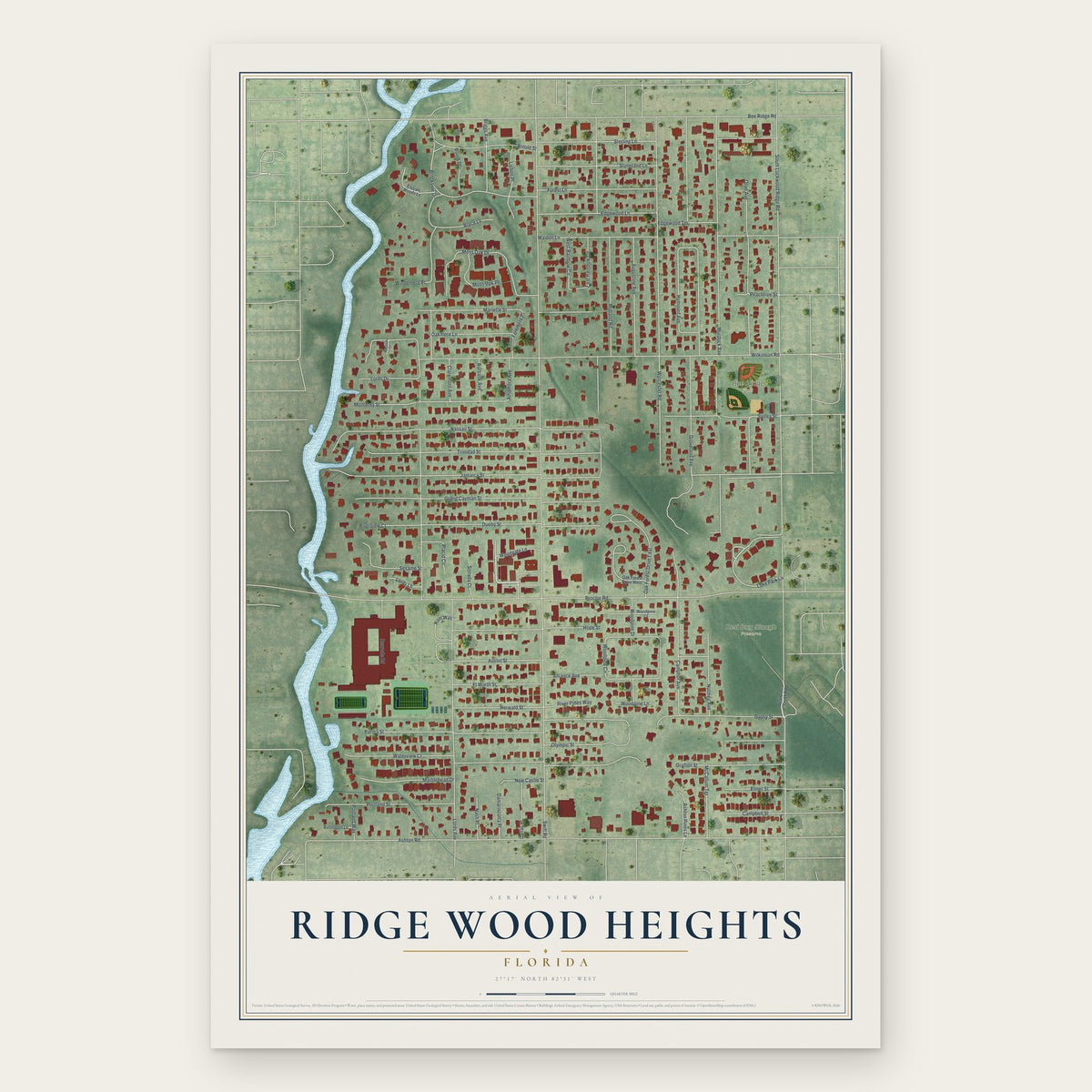 Ridge Wood Heights, Florida map print, the full design