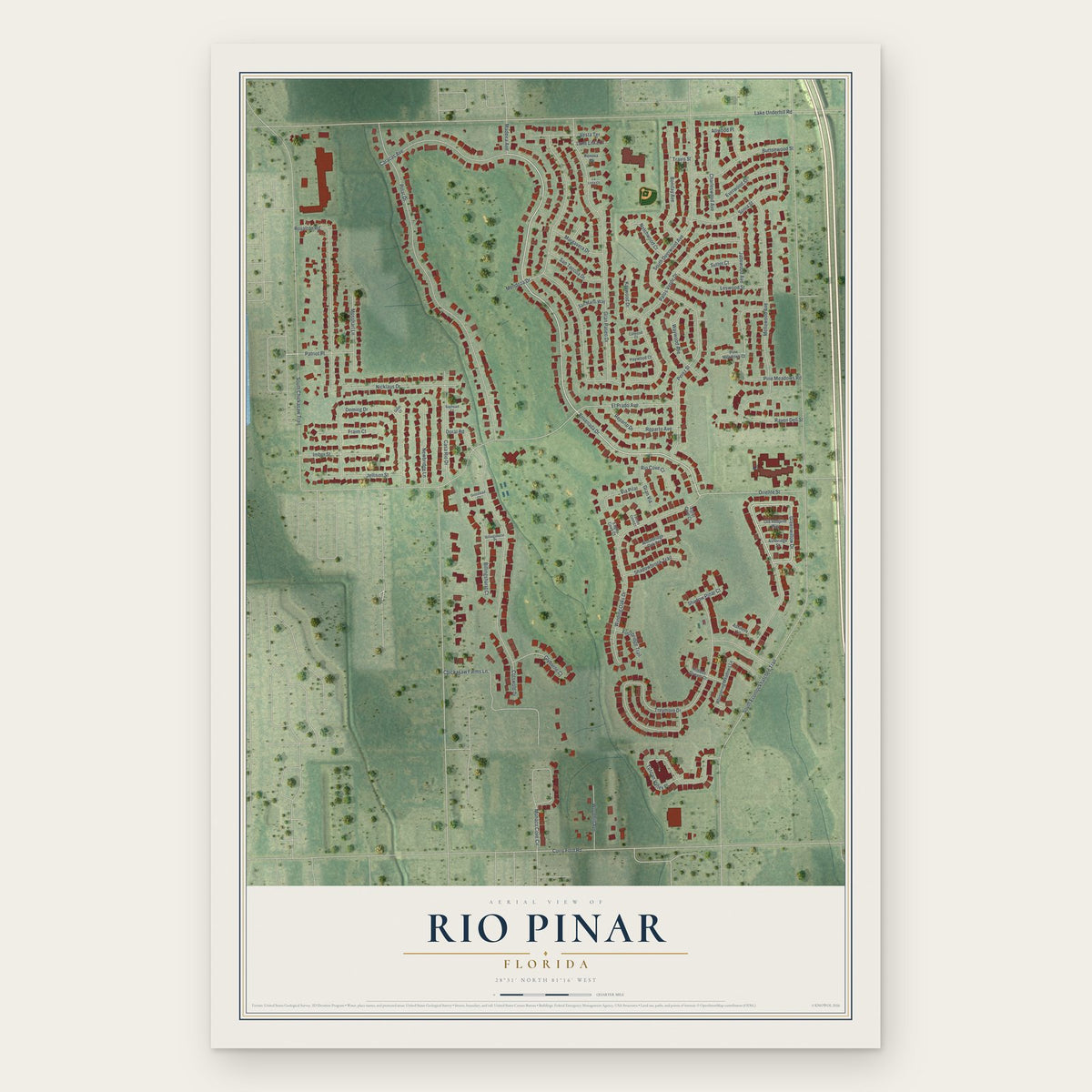 Rio Pinar, Florida map print, the full design