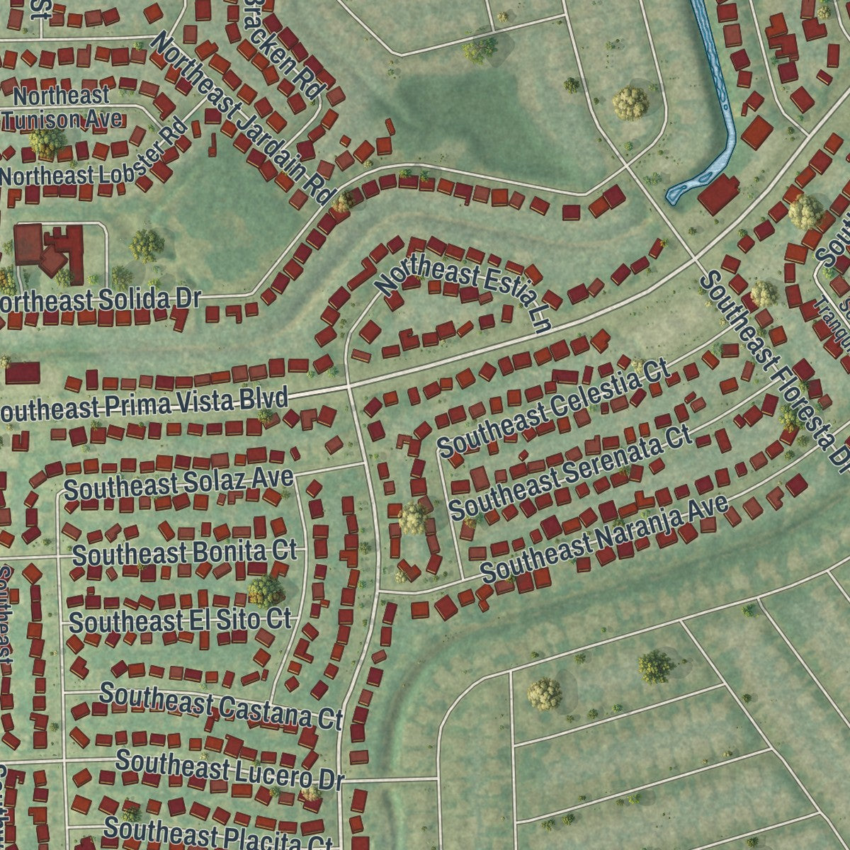 Close-up of the map of River Park, Florida print showing street and building detail