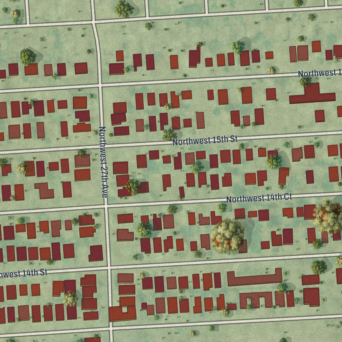 Close-up of the map of Roosevelt Gardens, Florida print showing street and building detail