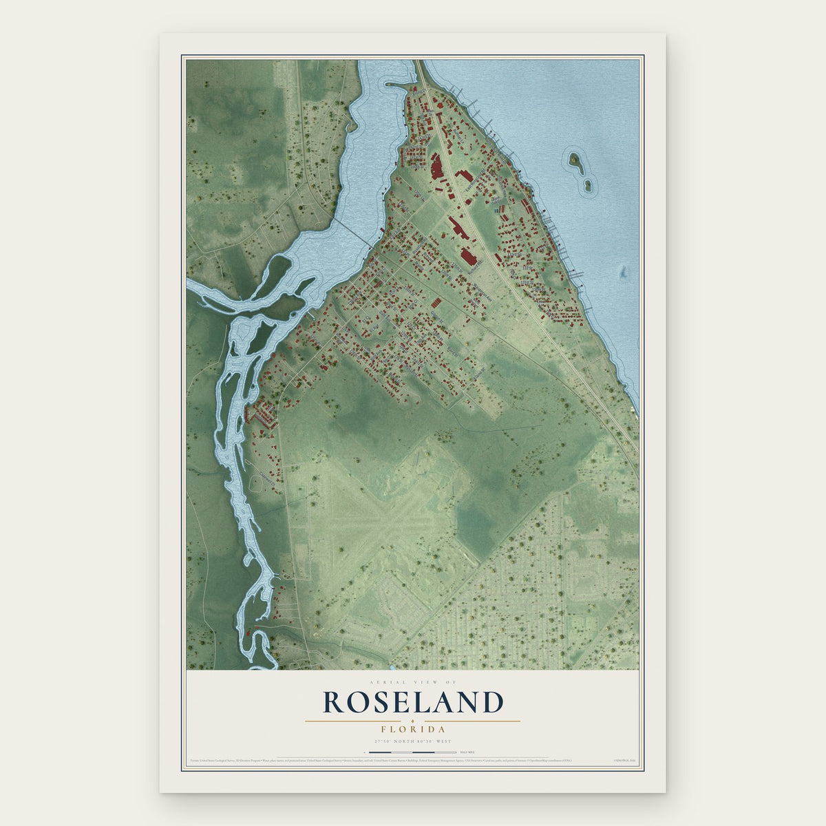 Roseland, Florida map print, the full design