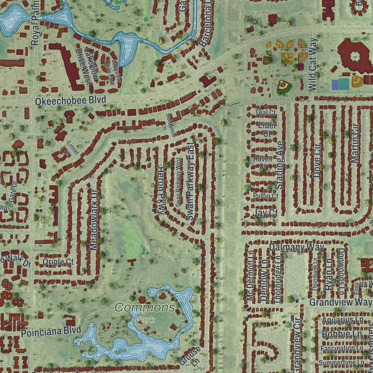 Close-up 1 of the Royal Palm Beach, Florida map artwork