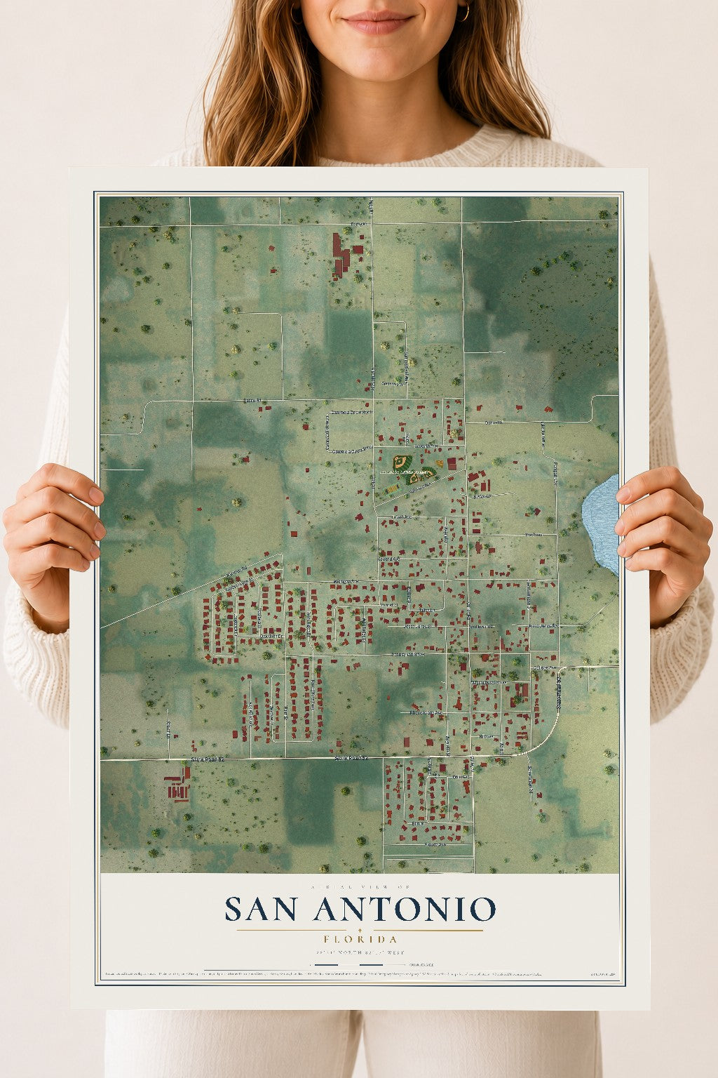 San Antonio, Florida map print, 18" x 24" Archival Matte Print mockup