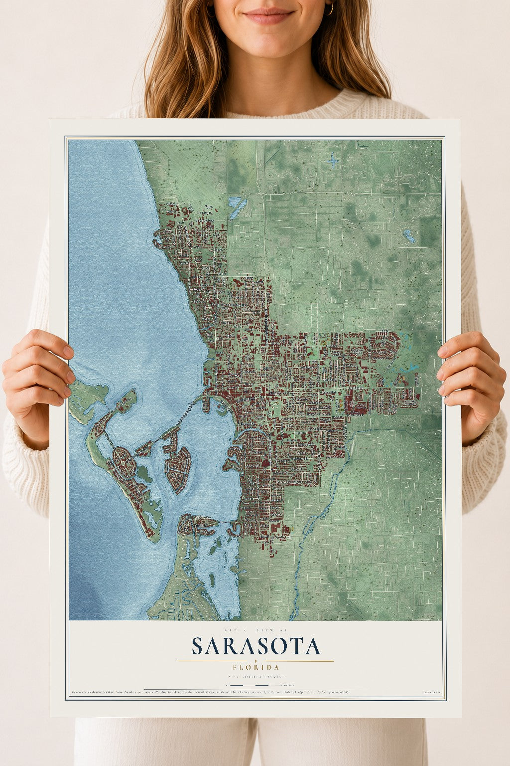 Sarasota, Florida map print, 18" x 24" Archival Matte Print mockup