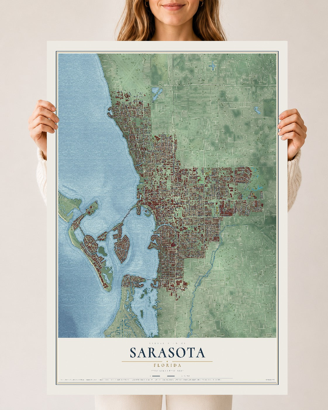 Sarasota, Florida map print, 24" x 36" Archival Matte Print mockup