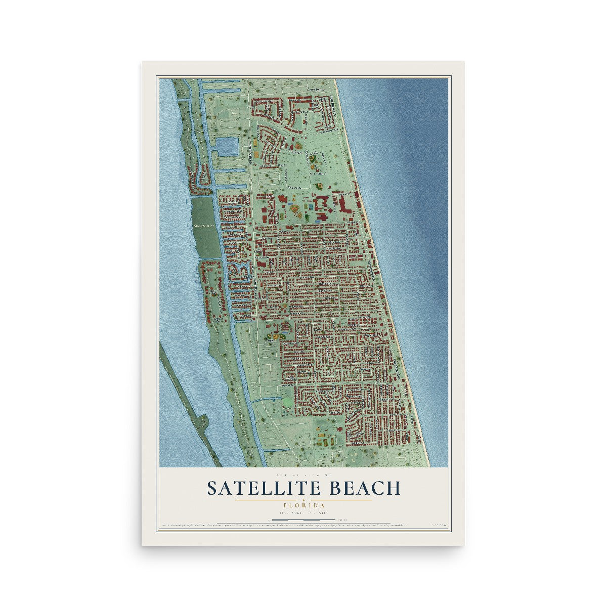 Satellite Beach, Florida map print, 12" x 18" Archival Matte Print mockup