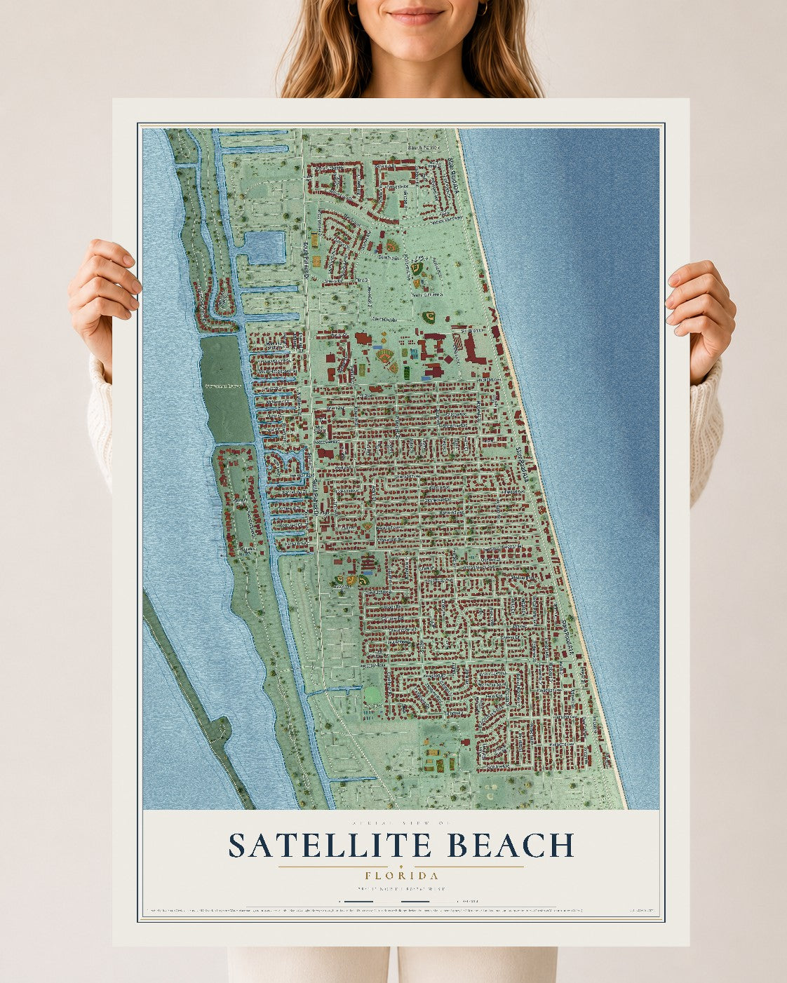 Satellite Beach, Florida map print, 24" x 36" Archival Matte Print mockup