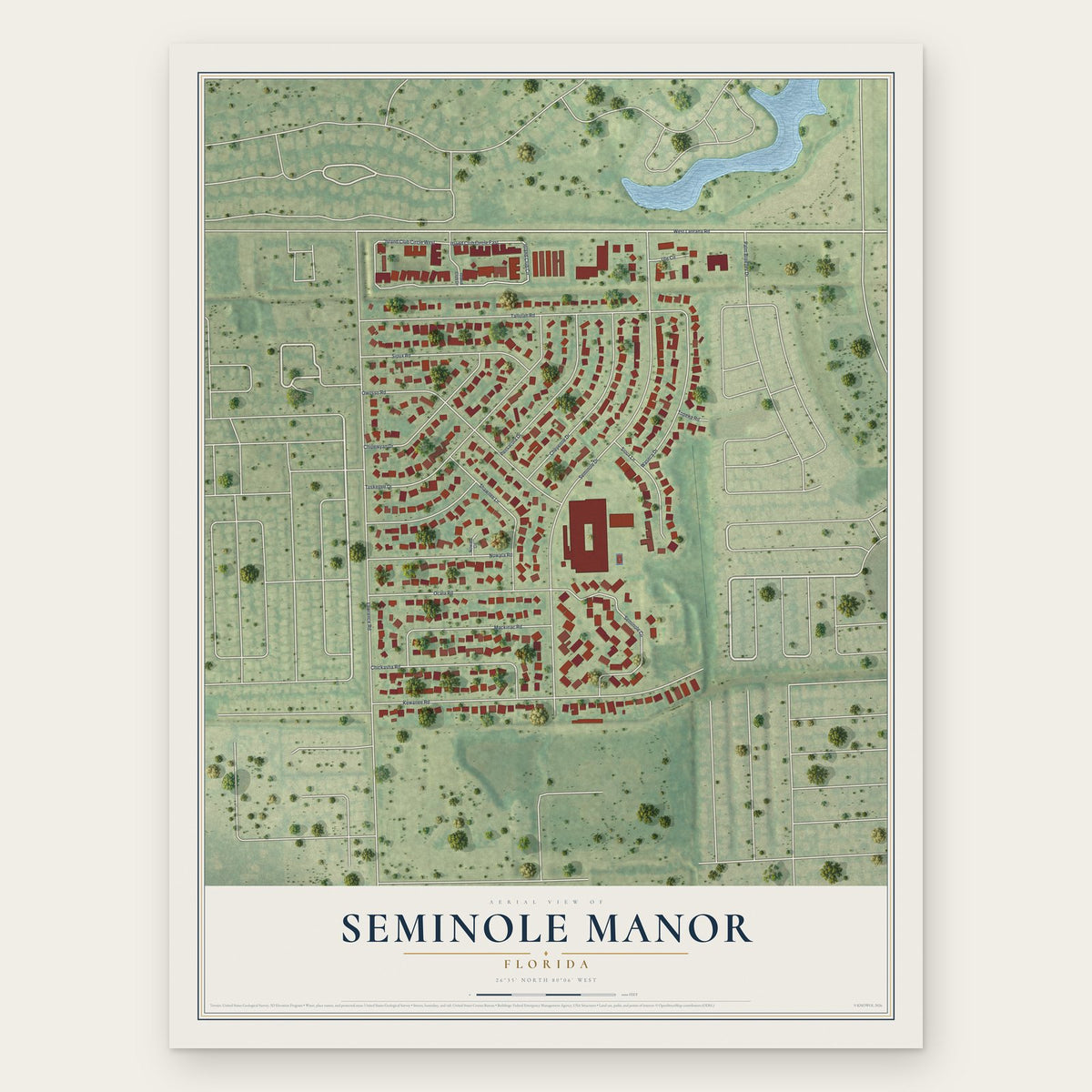Seminole Manor, Florida map print, the full design
