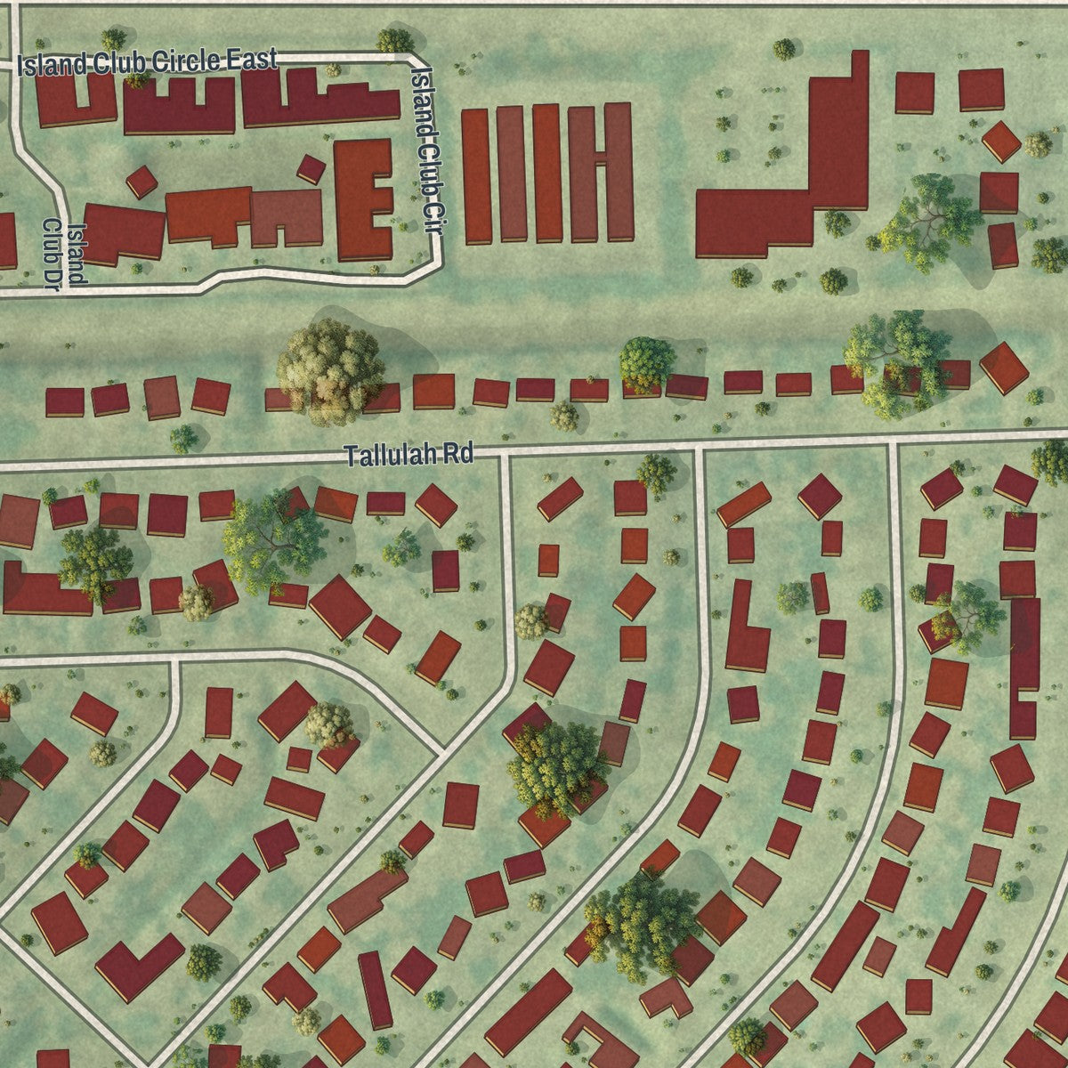 Close-up of the map of Seminole Manor, Florida print showing street and building detail