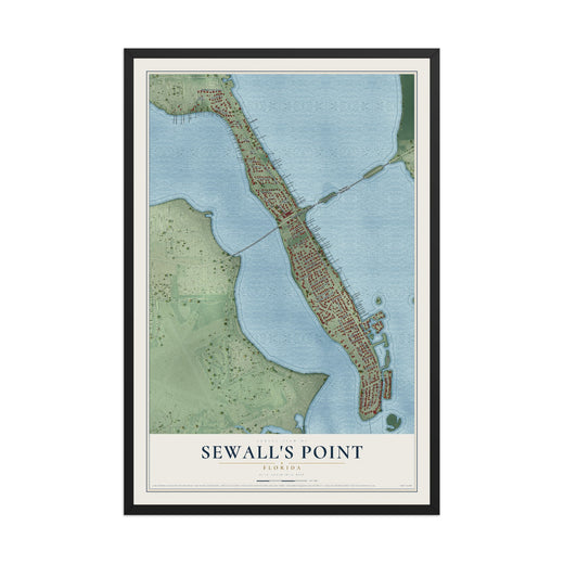 Map of Sewall's Point, Florida, 12 x 18 inch print in a black wood frame