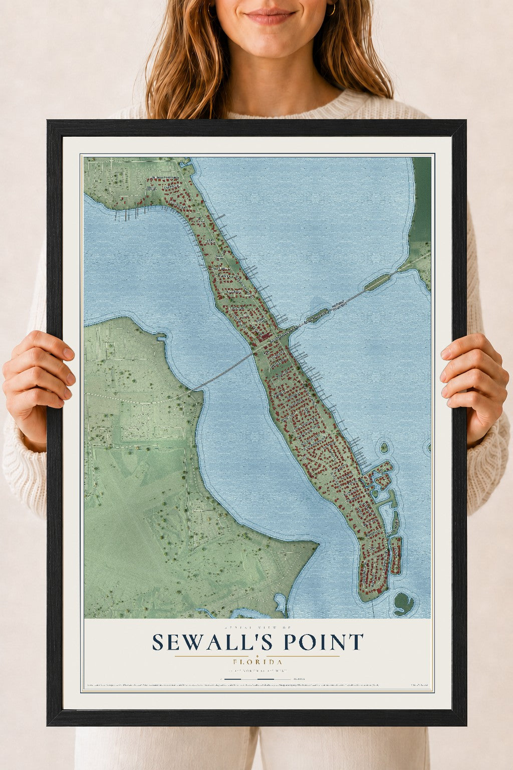 Sewall's Point, Florida map print, 18" x 24" W/ Black Ayous Wood Frame mockup