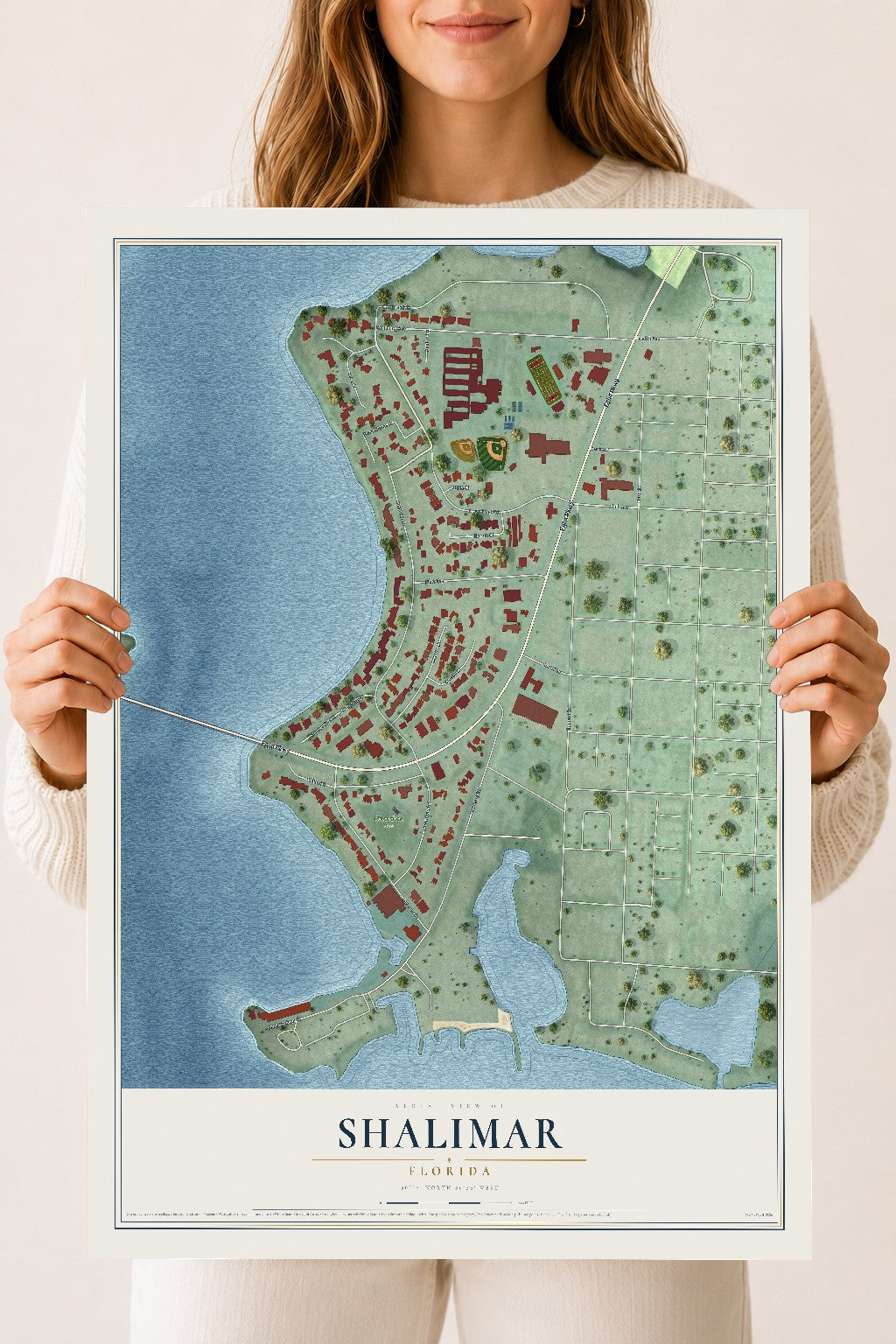 Shalimar, Florida map print, 18" x 24" Archival Matte Print mockup