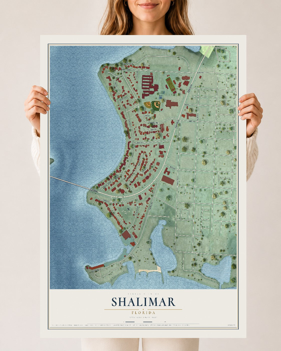 Shalimar, Florida map print, 24" x 36" Archival Matte Print mockup