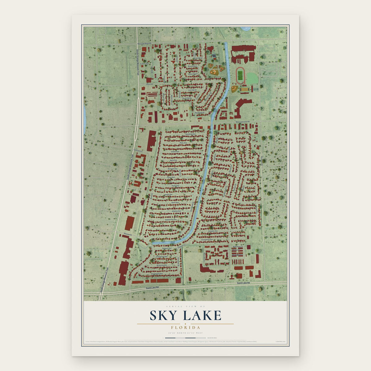Sky Lake, Florida map print, the full design