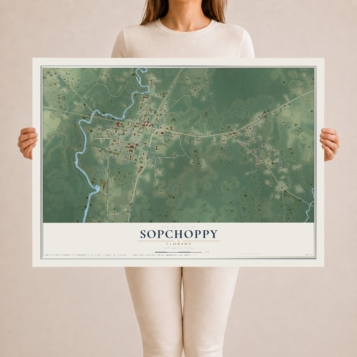 Sopchoppy, Florida map print, 24" x 36" Archival Matte Print mockup