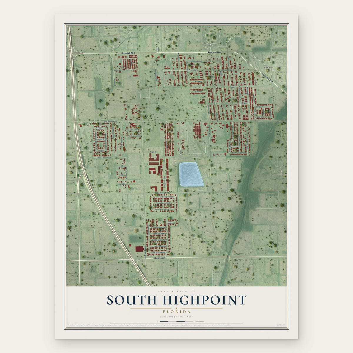 South Highpoint, Florida map print, the full design