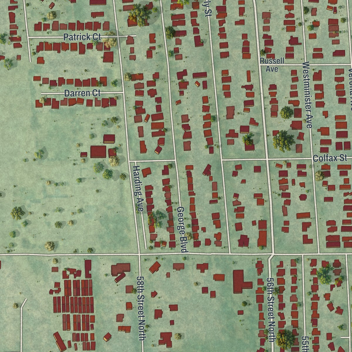 Close-up of the map of South Highpoint, Florida print showing street and building detail