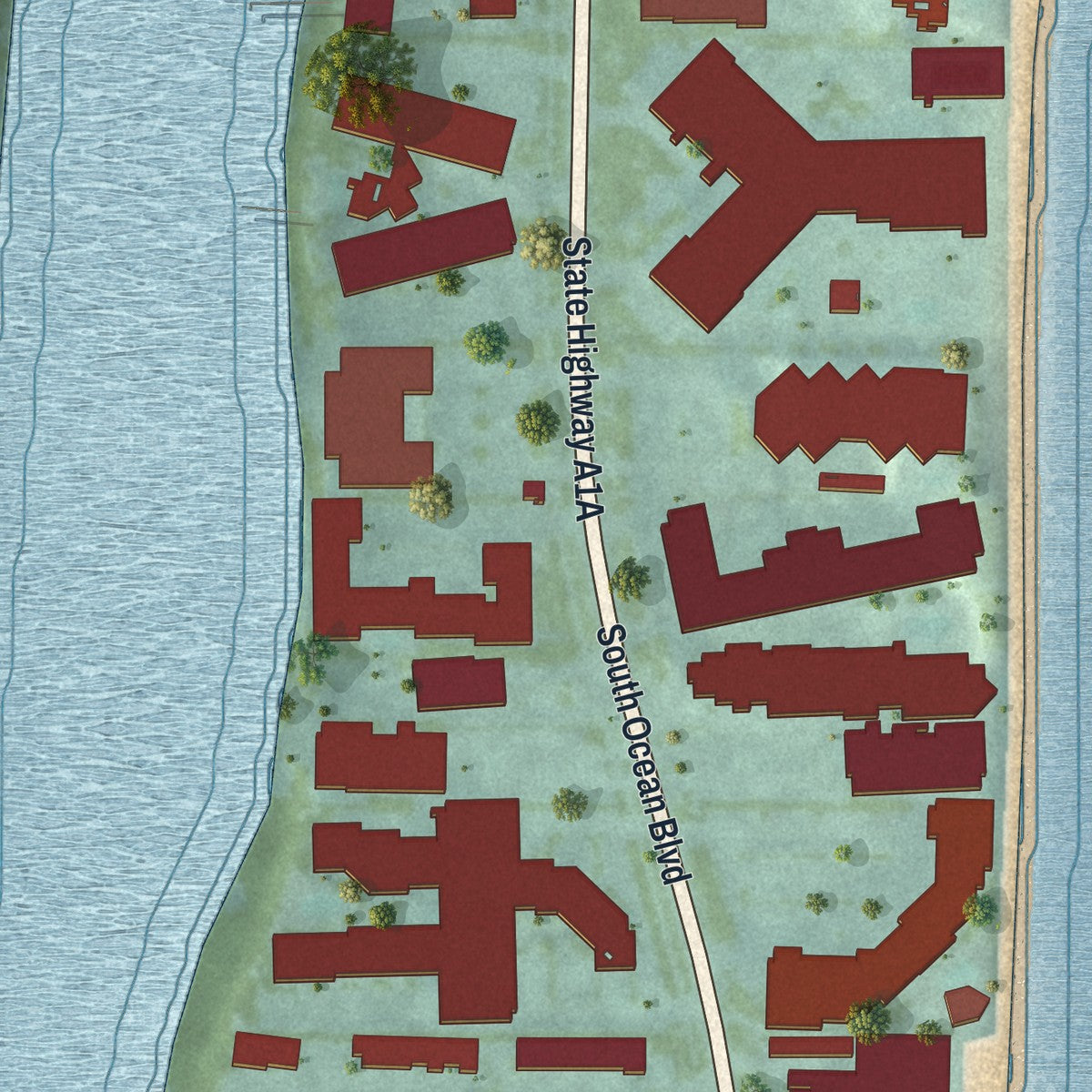 Close-up 1 of the South Palm Beach, Florida map artwork