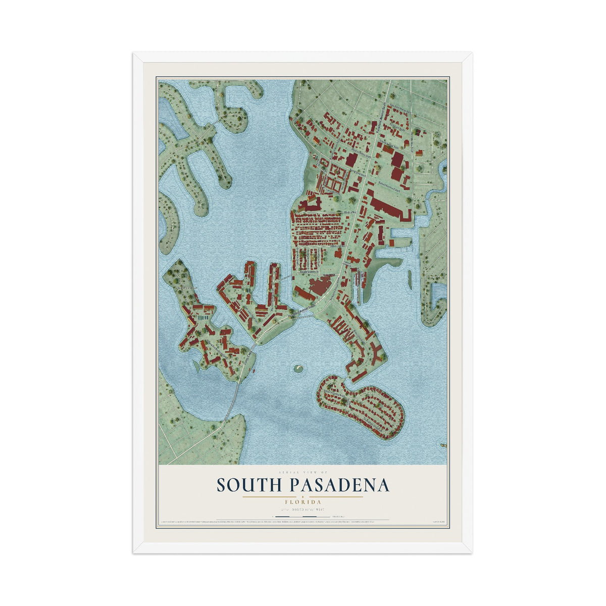 South Pasadena, Florida map print, 12" x 18" W/ White Ayous Wood Frame mockup