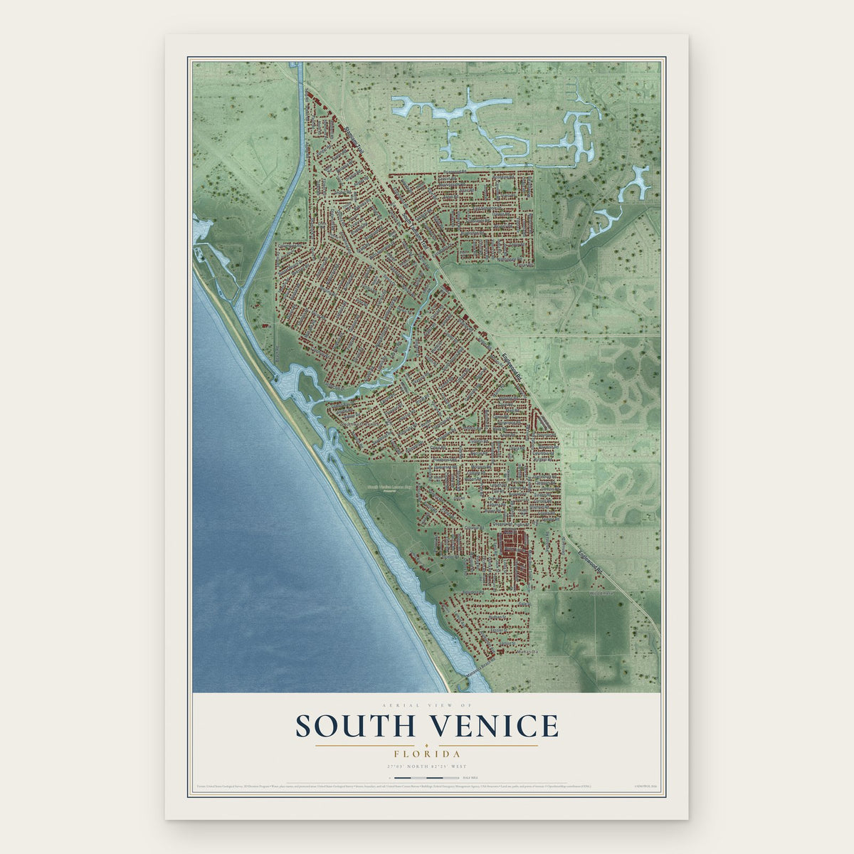 South Venice, Florida map print, the full design