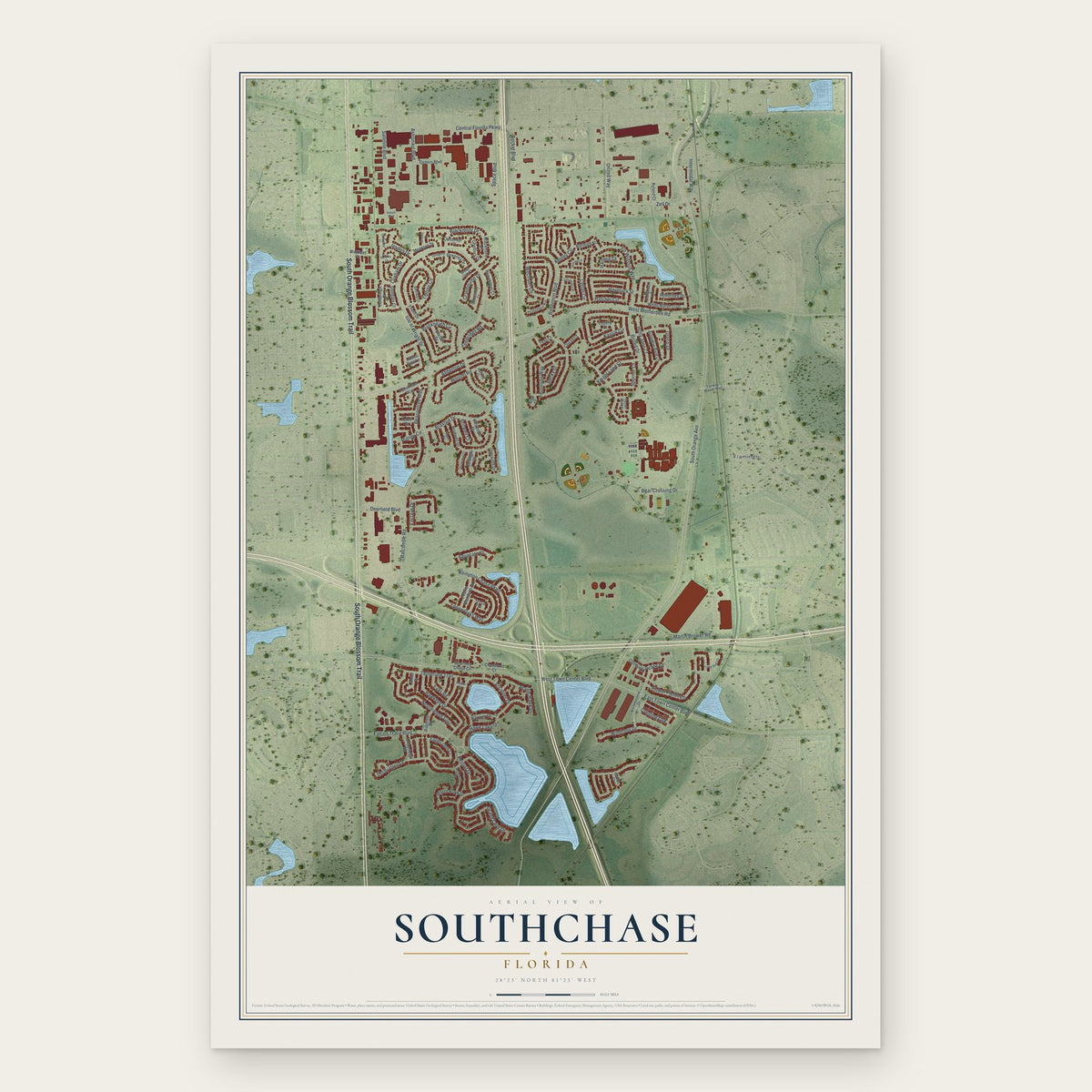 Southchase, Florida map print, the full design