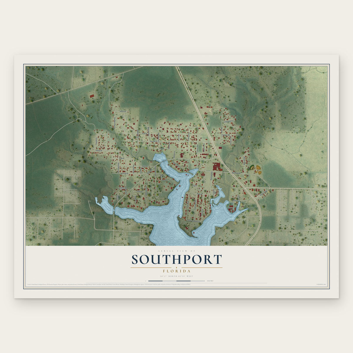 Southport, Florida map print, the full design