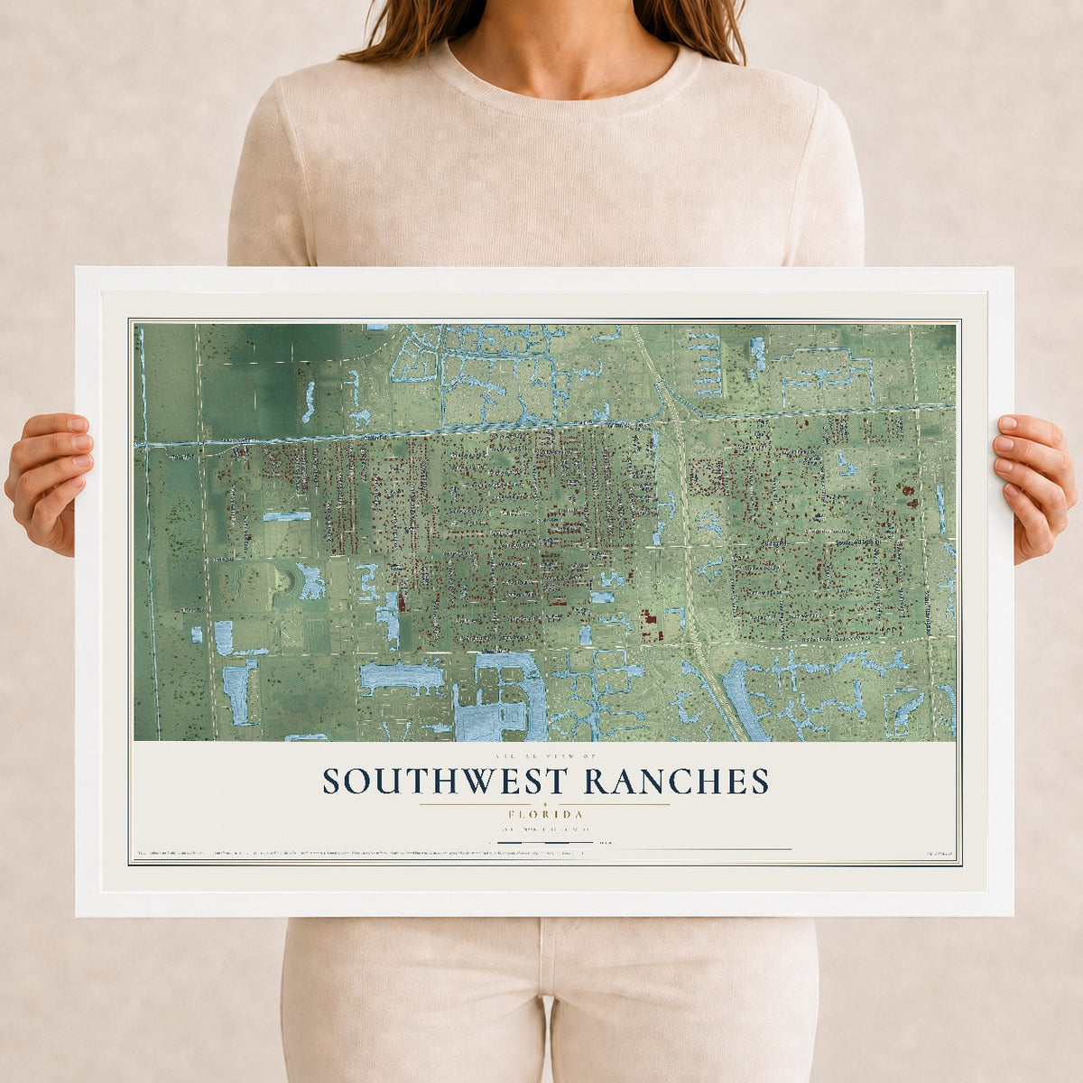 Southwest Ranches, Florida map print, 12" x 18" W/ White Ayous Wood Frame mockup
