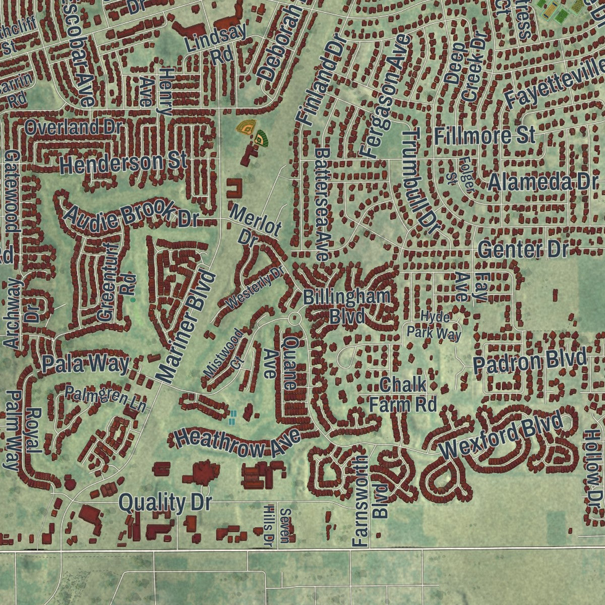Close-up 1 of the Spring Hill, Florida map artwork