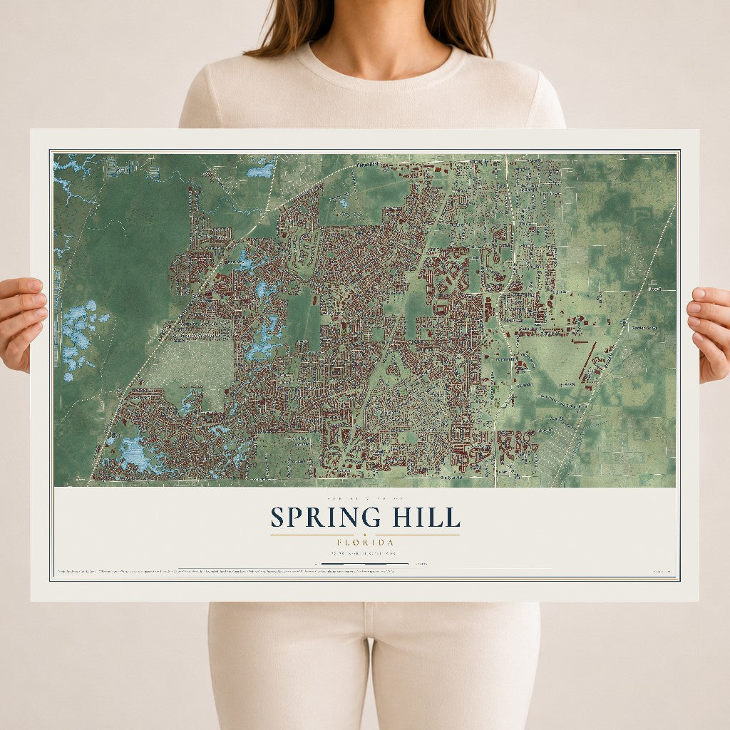 Spring Hill, Florida map print, 18" x 24" Archival Matte Print mockup