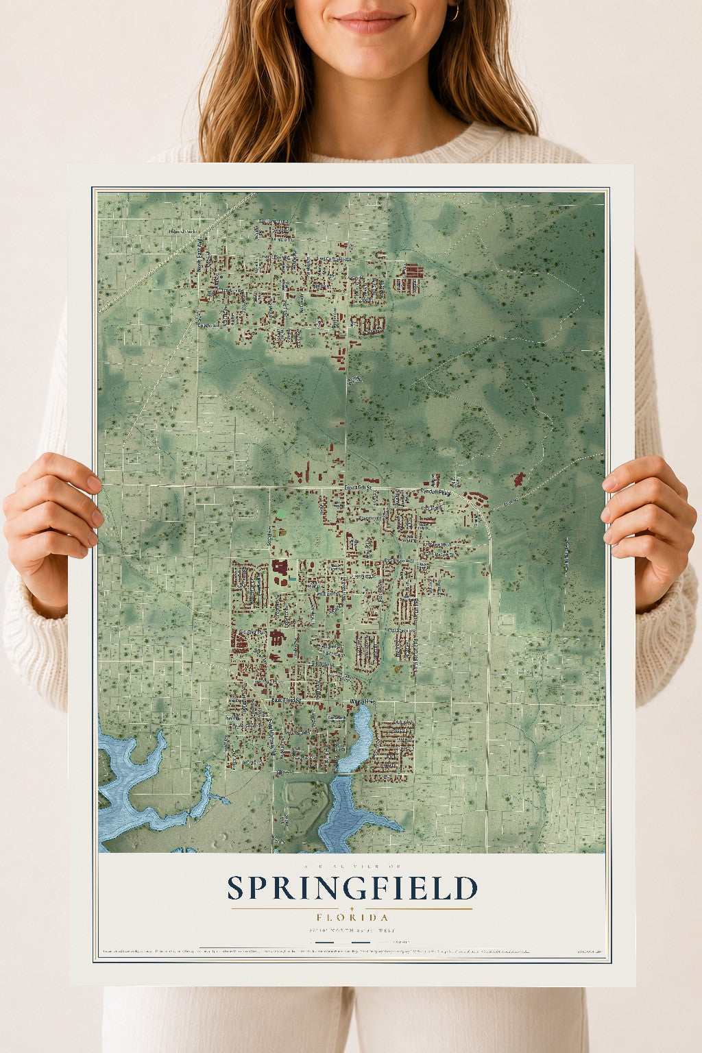 Springfield, Florida map print, 18" x 24" Archival Matte Print mockup