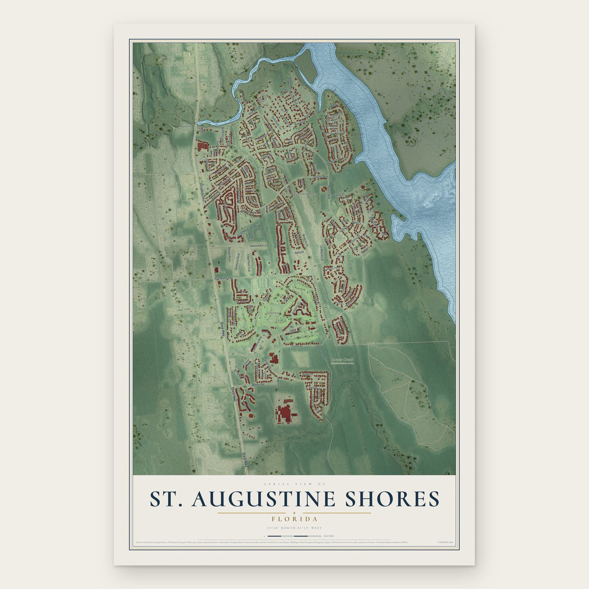 St. Augustine Shores, Florida map print, the full design
