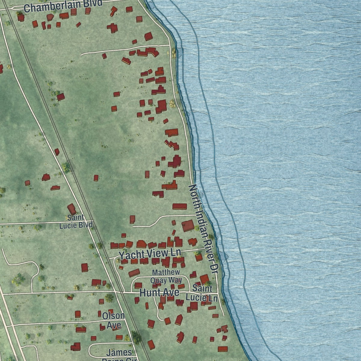 Close-up 1 of the St. Lucie Village, Florida map artwork