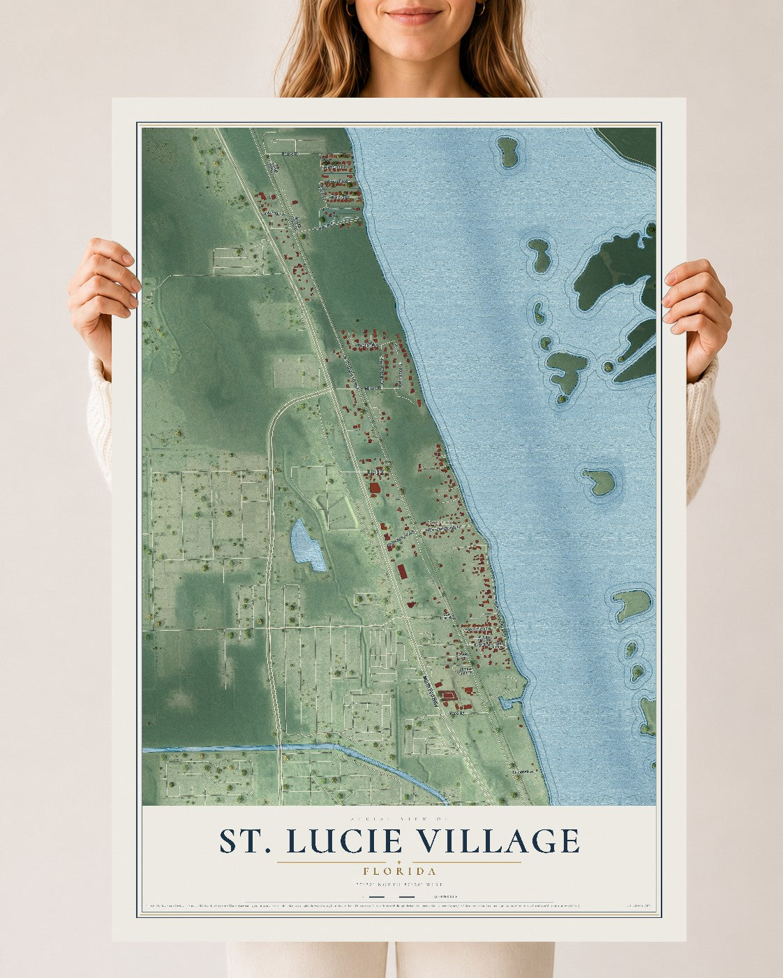 St. Lucie Village, Florida map print, 24" x 36" Archival Matte Print mockup