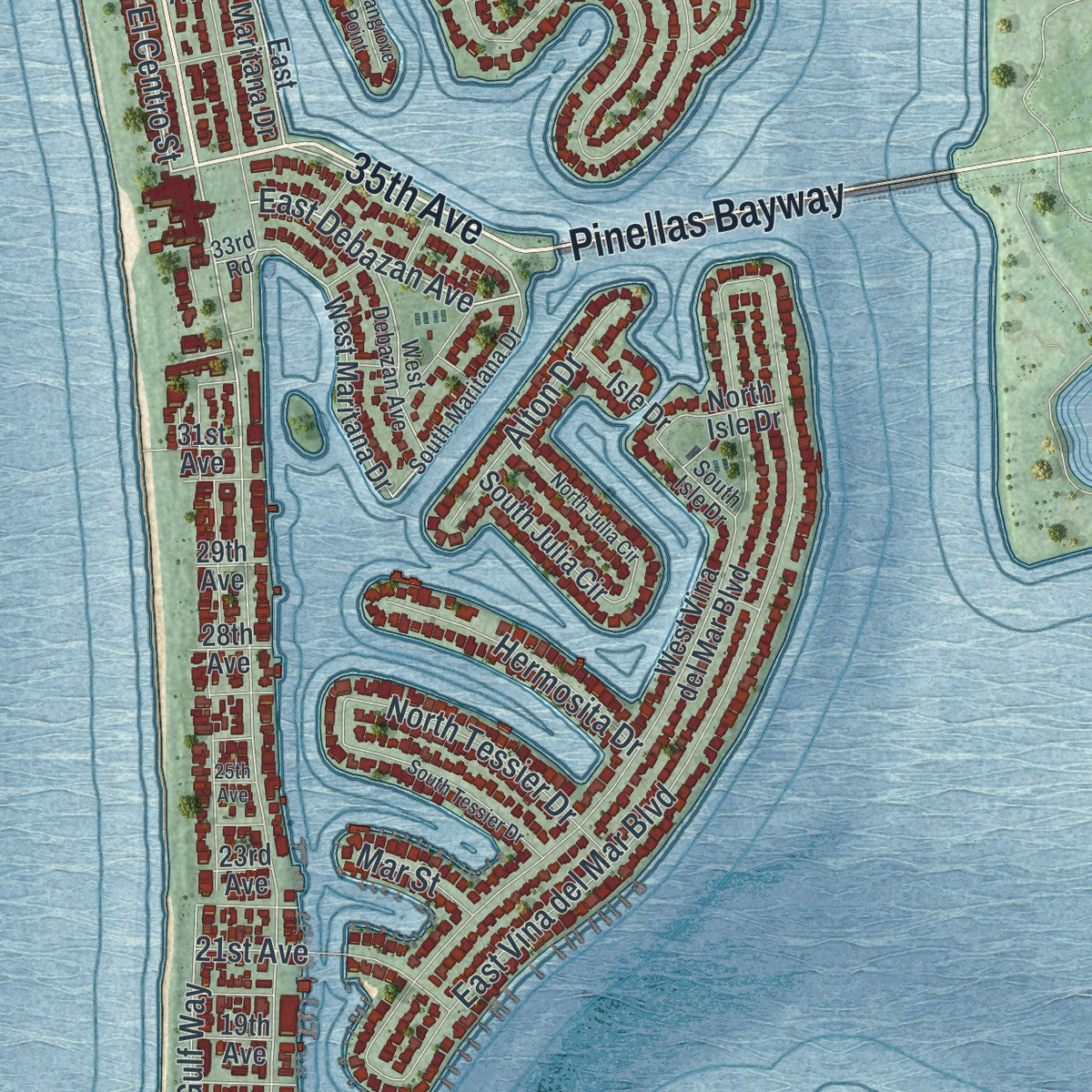 Close-up 2 of the St. Pete Beach, Florida map artwork