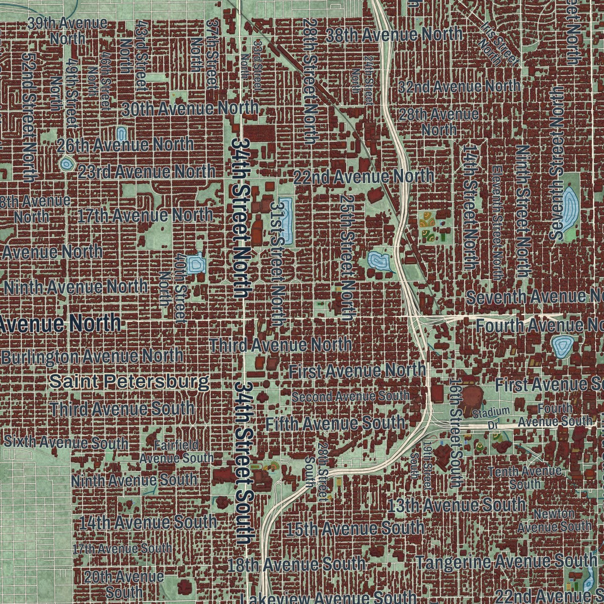 Close-up 1 of the St. Petersburg, Florida map artwork