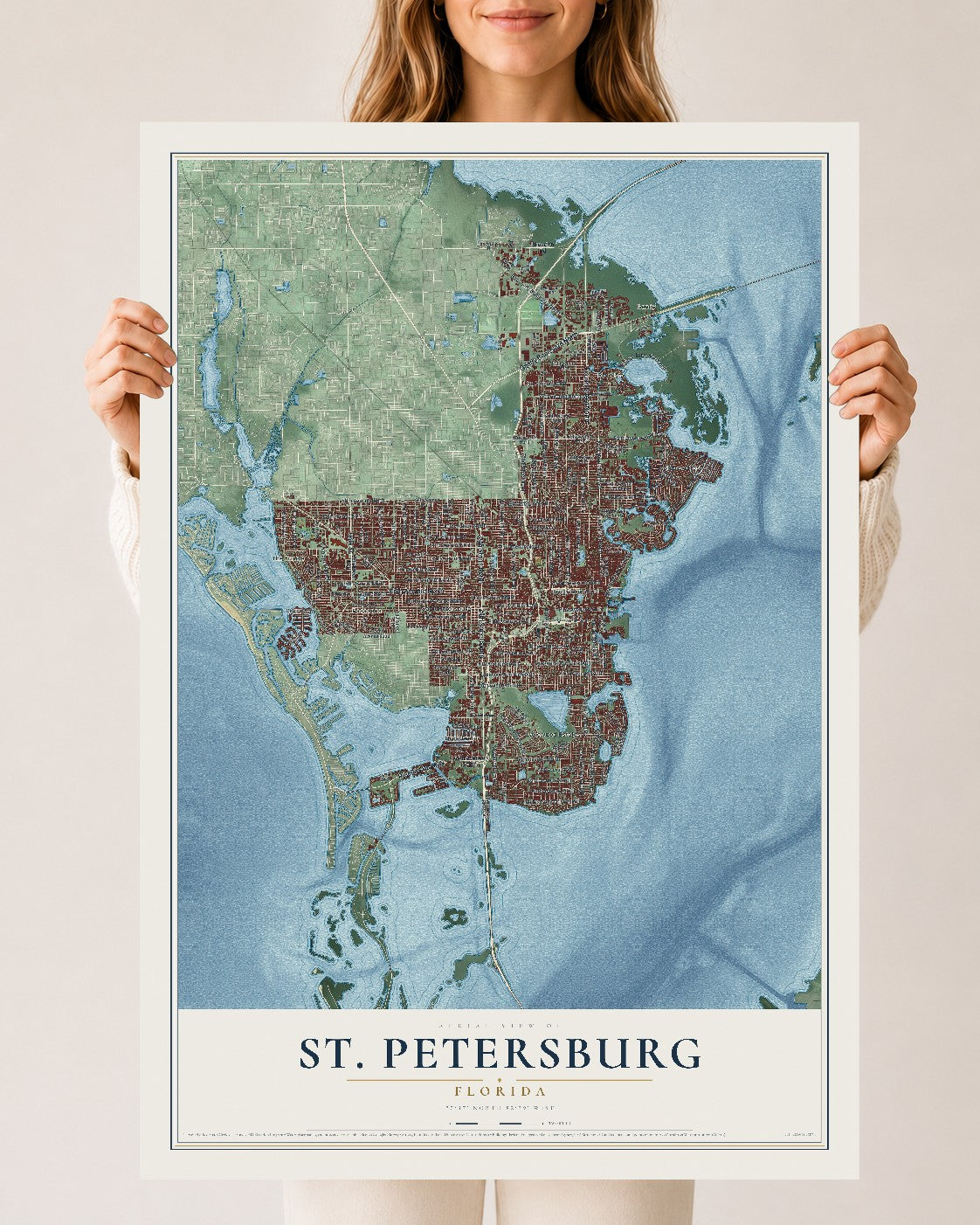 St. Petersburg, Florida map print, 24" x 36" Archival Matte Print mockup