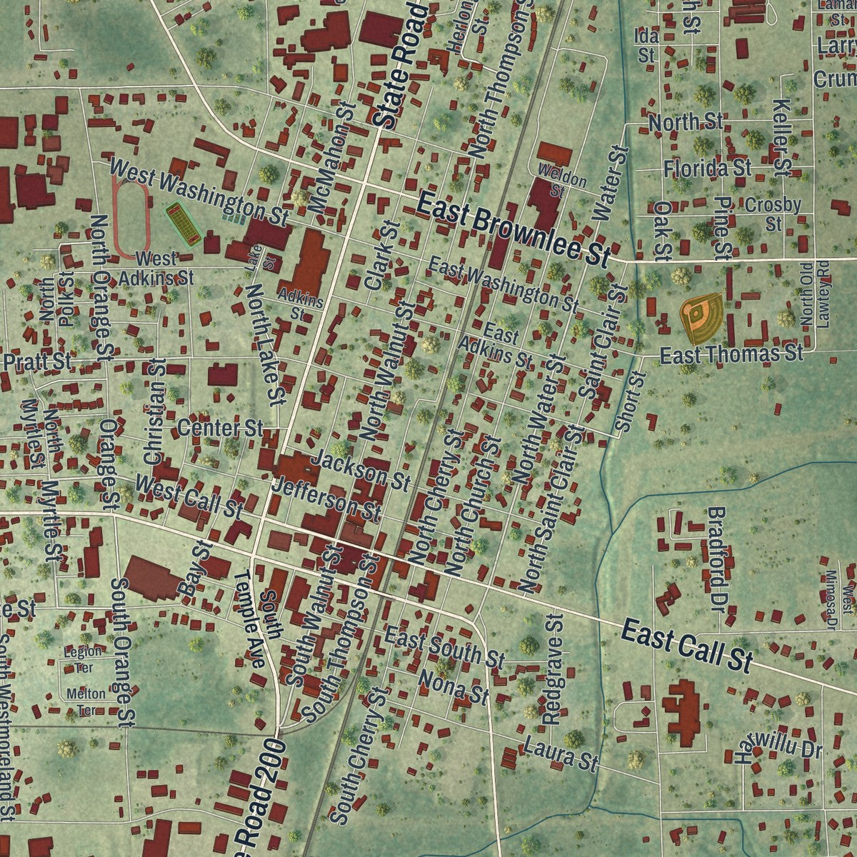 Close-up 1 of the Starke, Florida map artwork