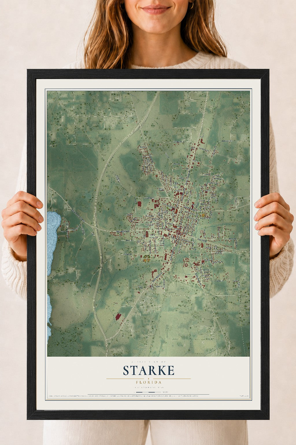 Starke, Florida map print, 18" x 24" W/ Black Ayous Wood Frame mockup