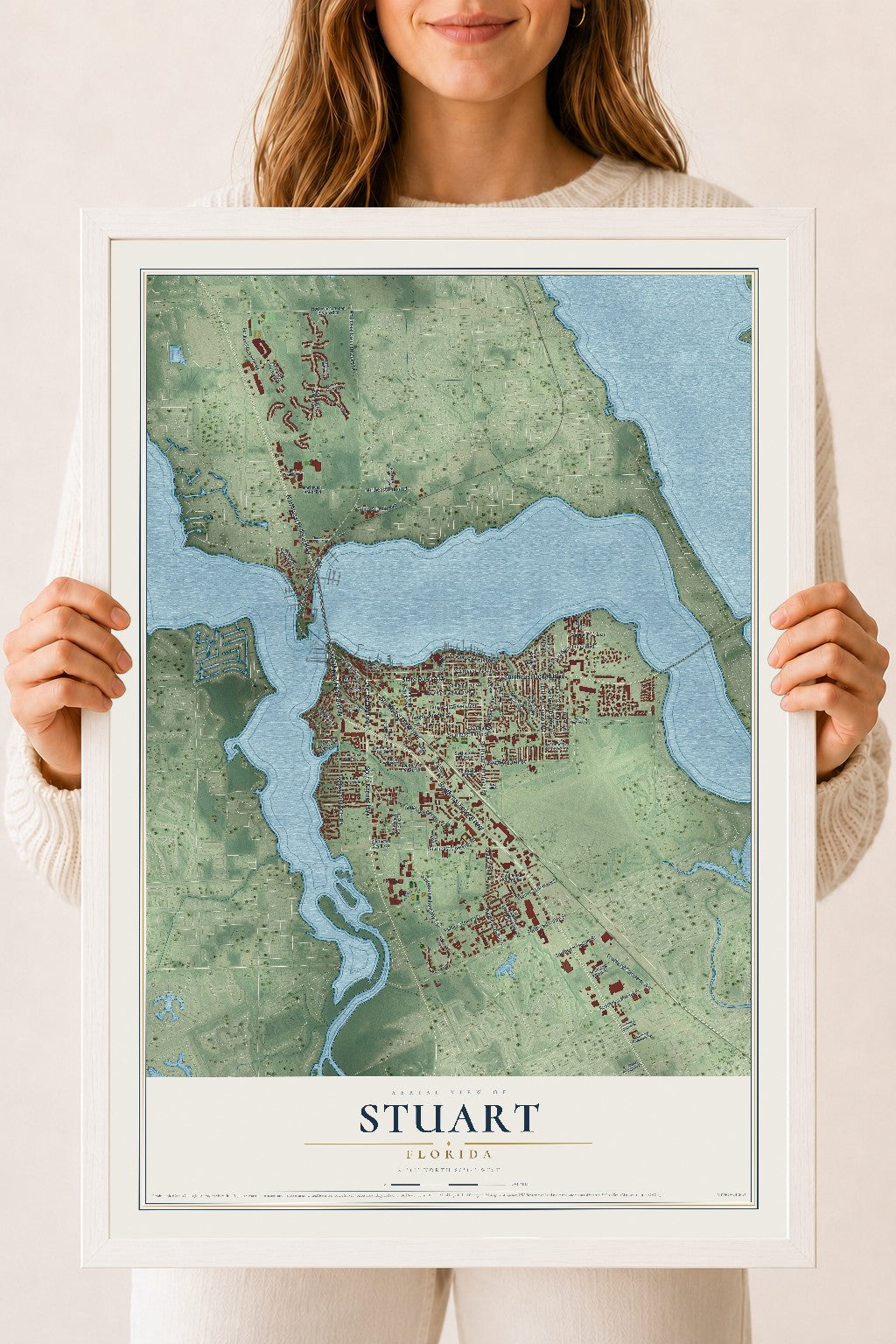 Stuart, Florida map print, 18" x 24" W/ White Ayous Wood Frame mockup