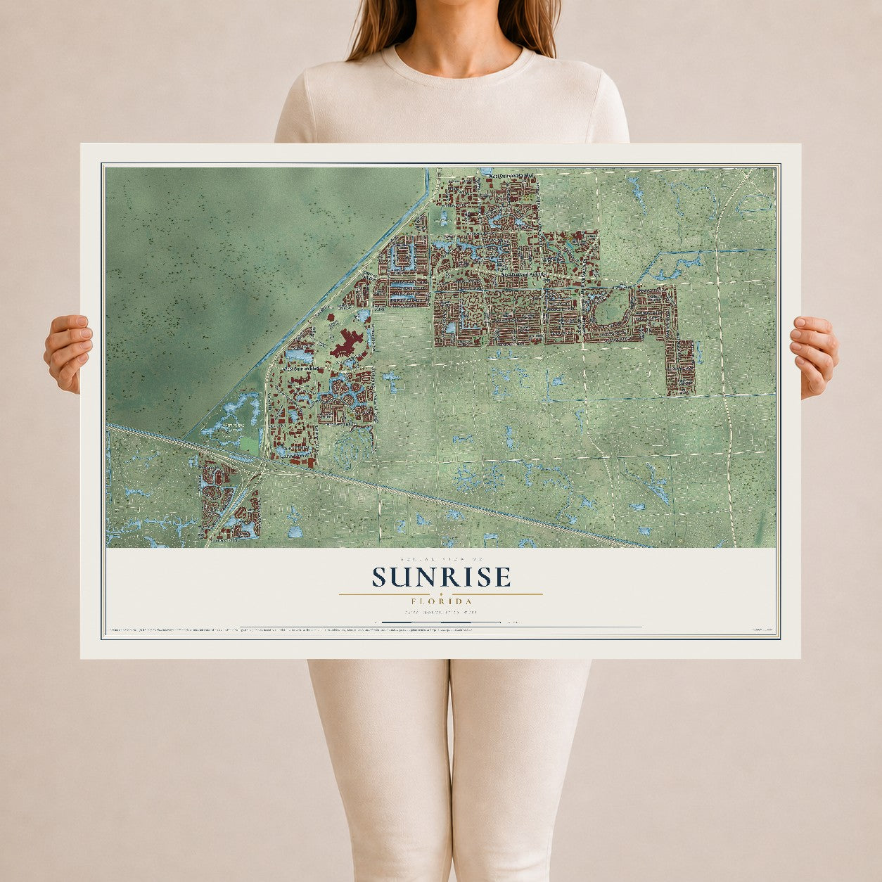 Sunrise, Florida map print, 24" x 36" Archival Matte Print mockup