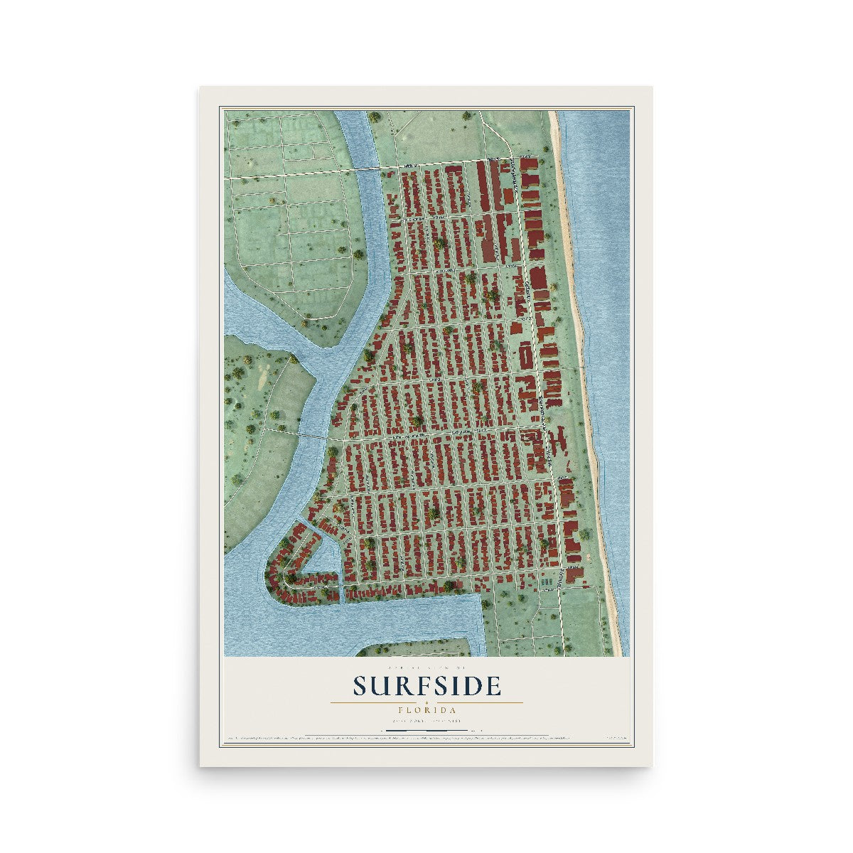 Surfside, Florida map print, 12" x 18" Archival Matte Print mockup